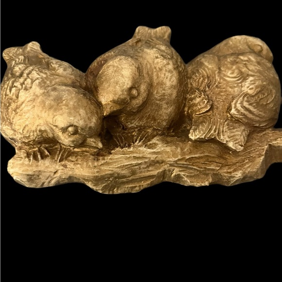 Hen Feathers Hand Cast Three Birds Gold Champagne Resin Wall Hanging Decor - Picture 3 of 14